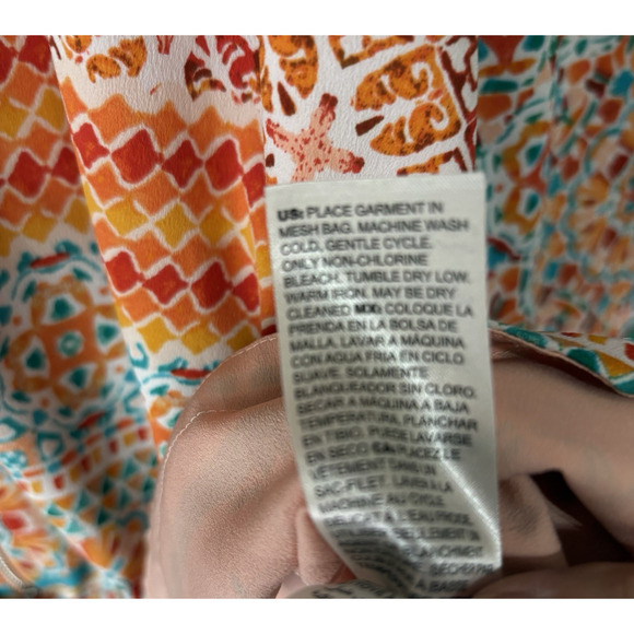 Chicos Jacket Blouse Women Sz 3 US L Peach Medallion Full Zip Lined Fringe Flare - Picture 6 of 8